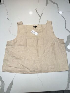 Ann Taylor Beige Sleeveless Linen-Blend Tank